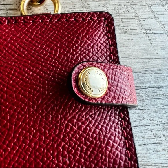Coach Red Leather Photo Album Bag Charm with Gold Accents Key Charm